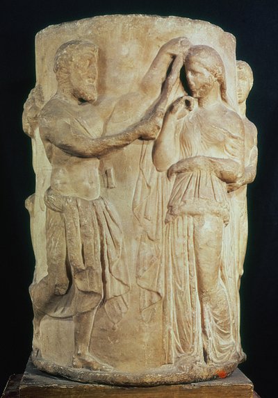 Cylindrical Altar Depicting the Sacrifice of Alceste by Greek